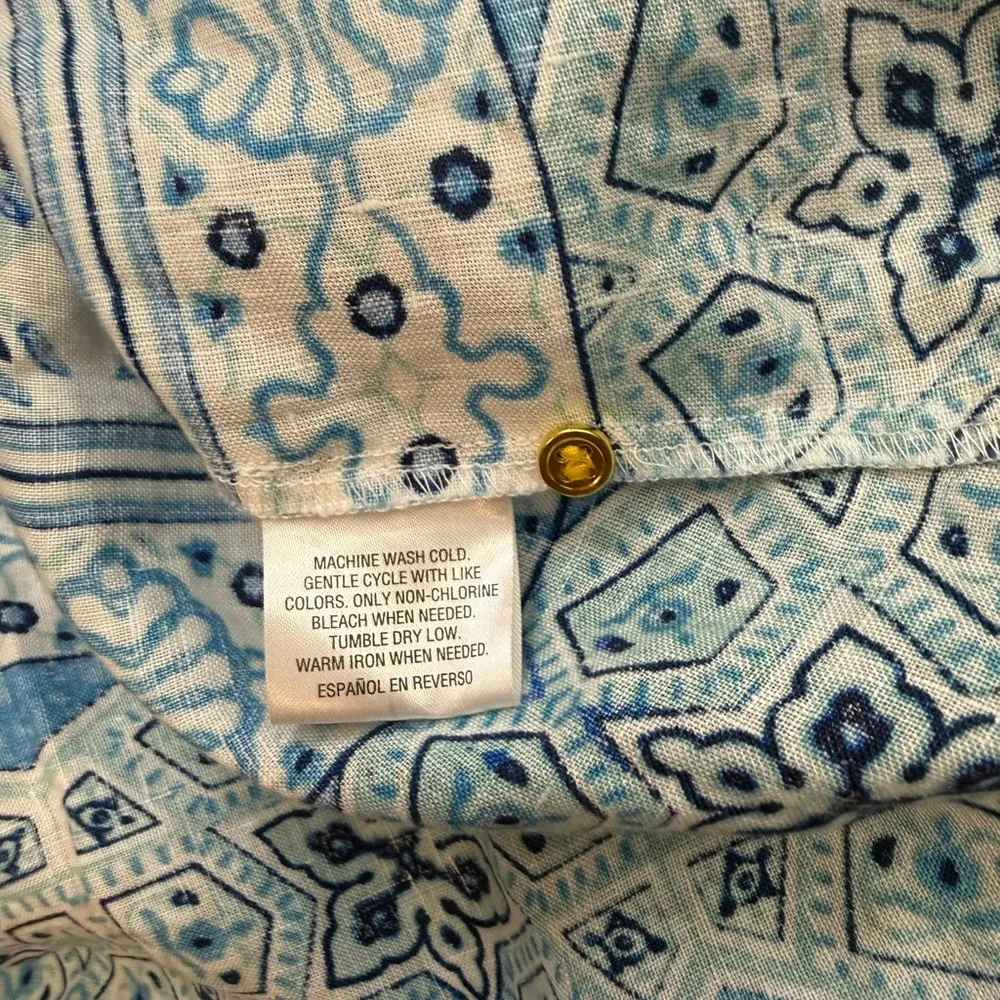 NWT Charter Club Linen Button‎ Down Shirt Long Sleeve Blue Mint Petite Large - Picture 5 of 8